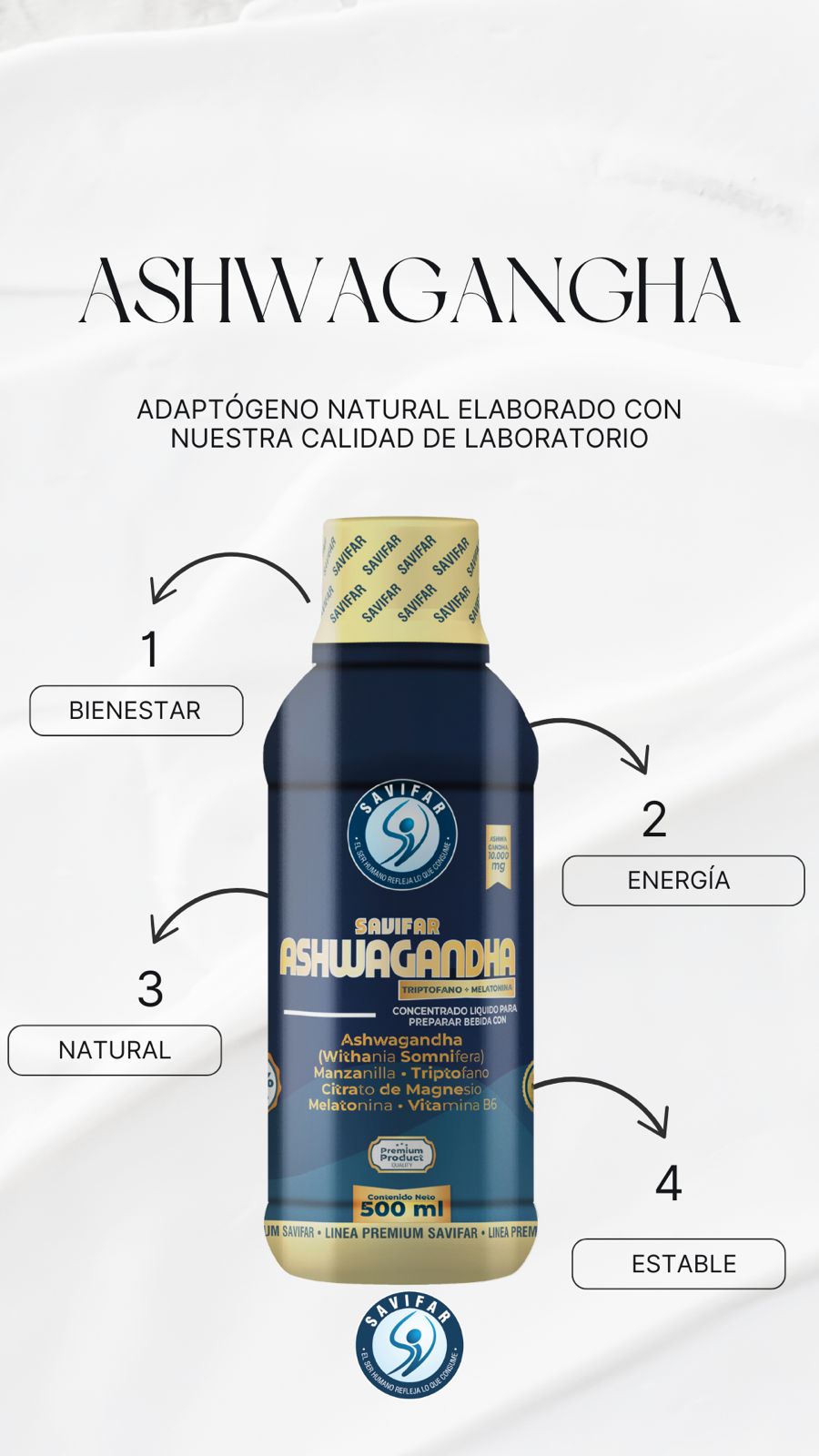 Ashwagandha Adaptógeno Premium – Extracto en Jarabe Savifar (500 ml)